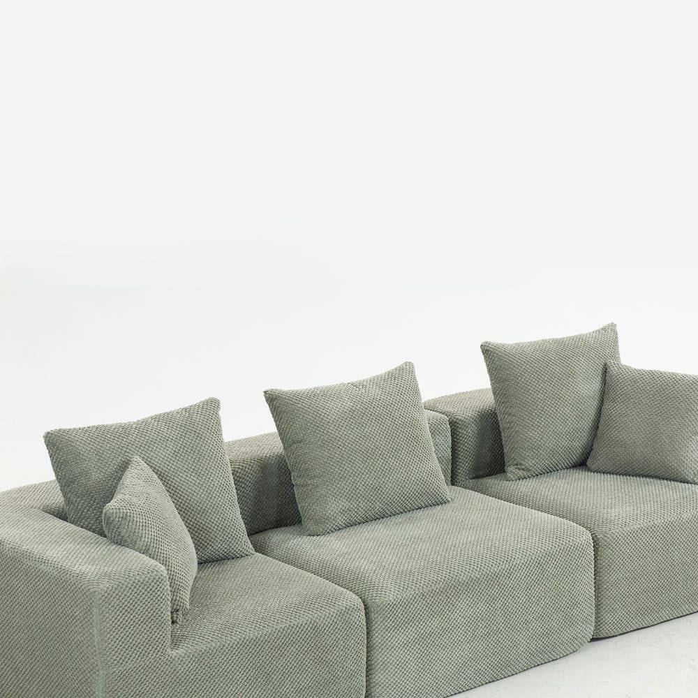 Left. Kadyn - Modular 3-Seat Sectional Sofa, All-Foam Deep Seat Chenille, Low Profile - Green.