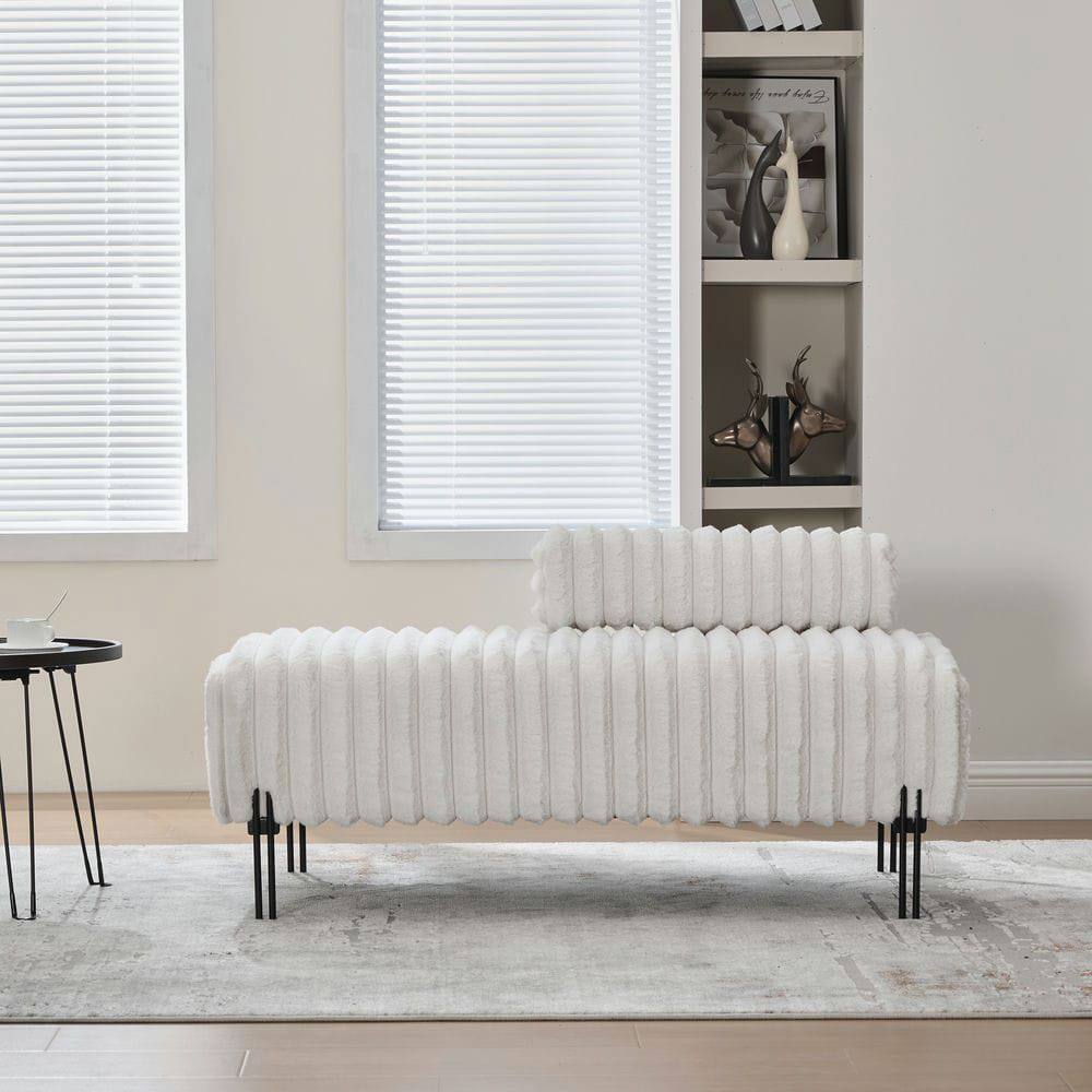 Left. Kadyn - 49.6" Wide Upholstered Mini Loveseat, 2-Seater Small Sofa End of Bed Bench Window Ottoman Footrest, Beige - Beige.