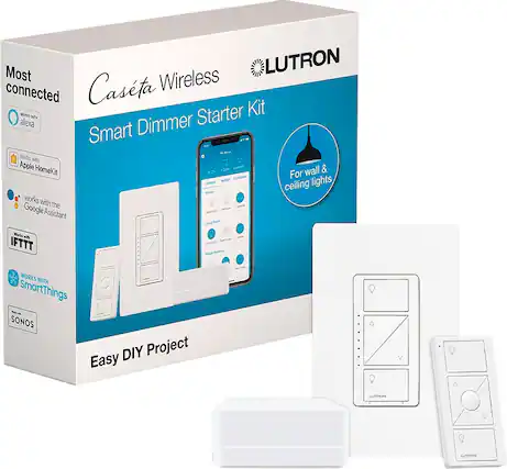 Most LUTRON Casta Wireless connected KONG a Starter Kit alexa Dimmer Smart Works with Apple HomeKit 20m C wall & - For - - - ceiling lights works with Google the Assistant Wwly - IFTTT nointo - - WORKS WITH SmartThings SONOS DIY Project Easy NUW LUTTION Packaging may vary