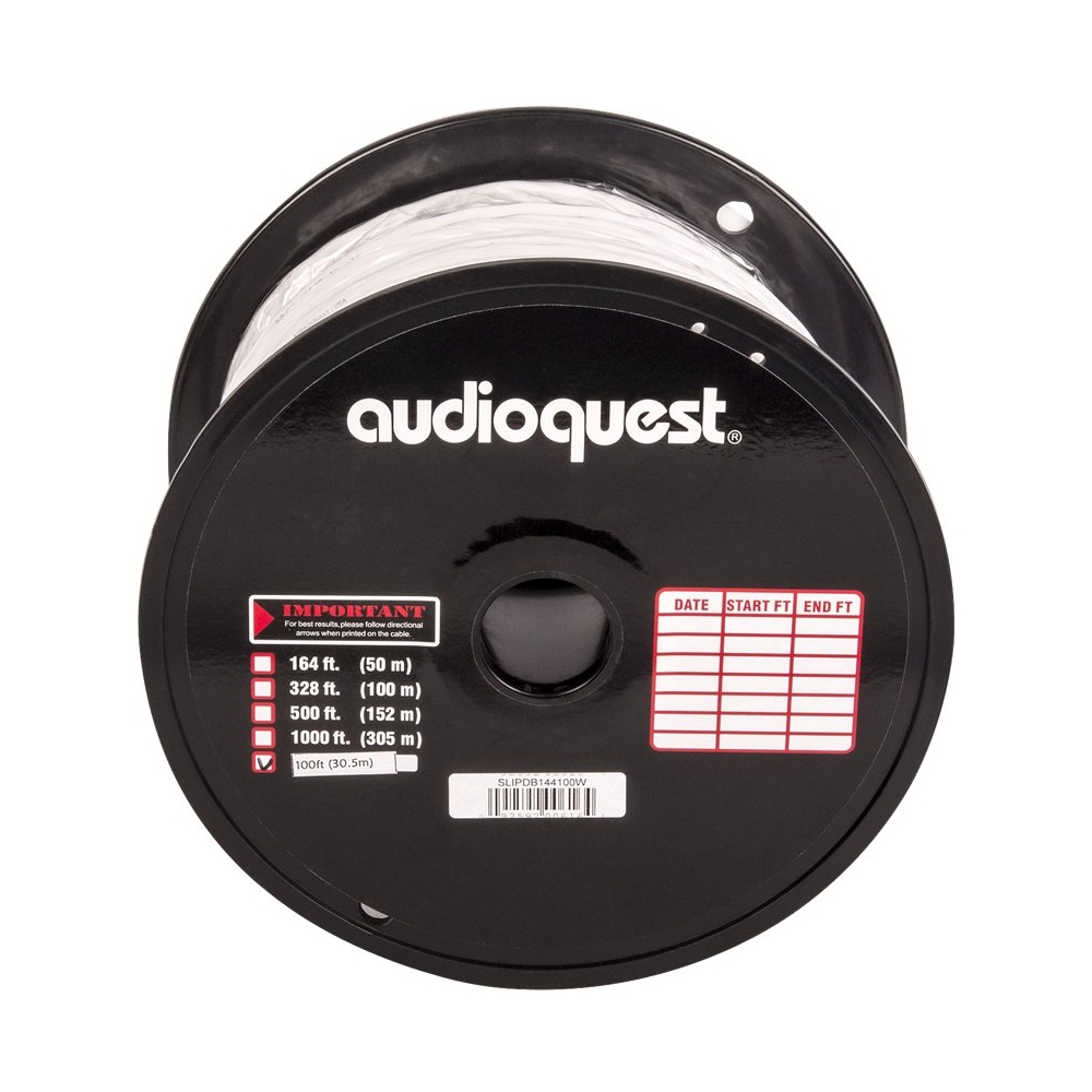 AudioQuest - SLiP/DB-14/4 CL3/FT4 In-Wall & Direct Burial Rated Bulk Spool Speaker Cable - White/Silver Stripe