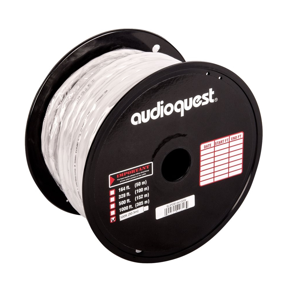 Left View: AudioQuest - SLiP 100' In-Wall Speaker Cable - White/Silver Stripe