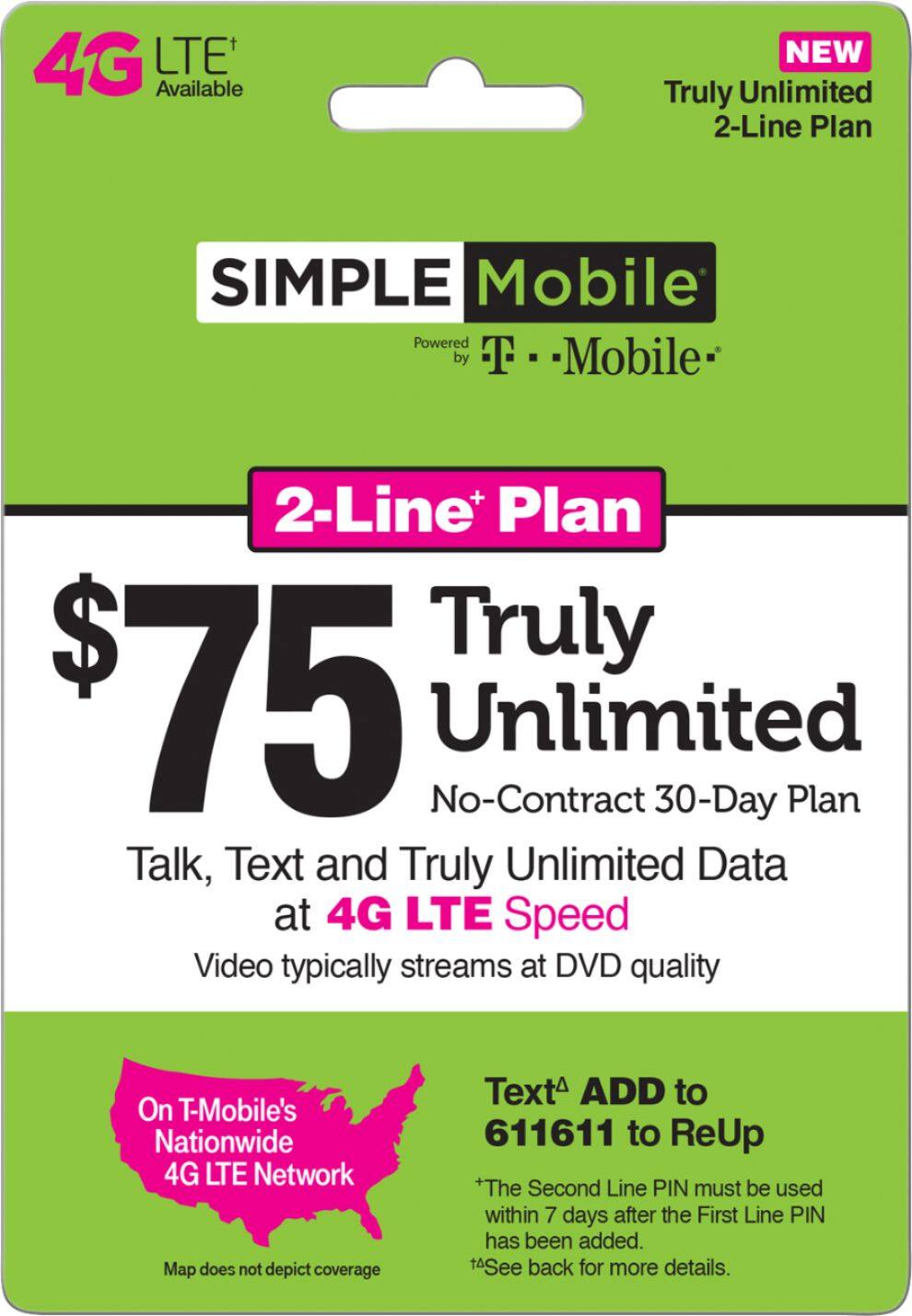 Best Buy Simple Mobile Truly Unlimited 2 Line 30 Day Plan SIMPLE