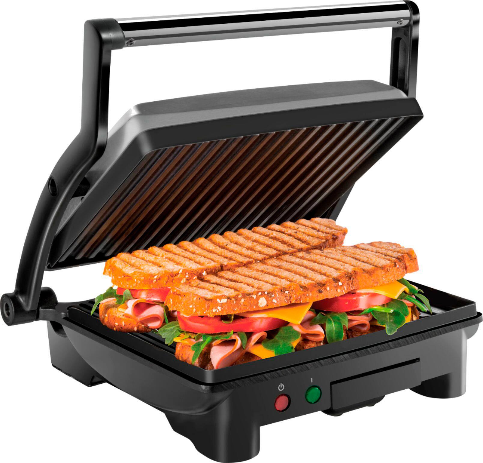 Angle. Chefman - Chefman Electric 4 Slice Panini Press Grill and Sandwich Maker - Stainless Steel.
