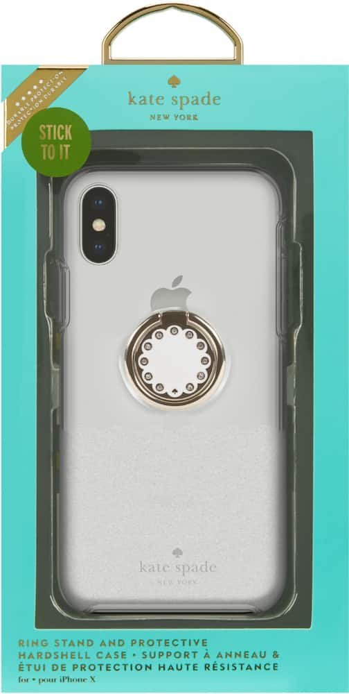 hardshell case + ring for apple iphone xs max - white glitter/clear