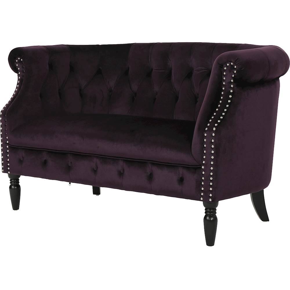 Left View: Noble House - Victoria New Velvet Loveseat - Blackberry