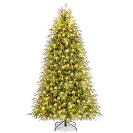 Costway - 7.5 FT Artificial Christmas Tree with 1449 Branch Tips, 500 Warm White LED Lights - Green
