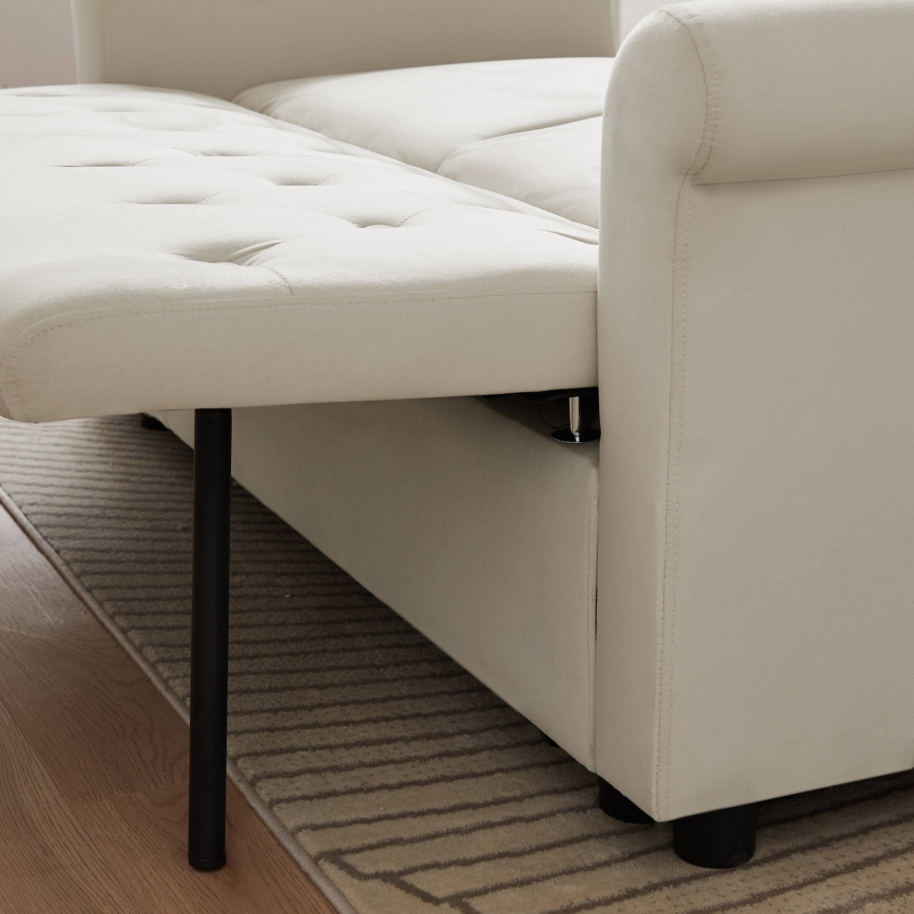 Alt View 5. Tiramisubest - Modern Velvet Convertible Loveseat Sleeper Sofa with 2 Lumbar Pillows,Adjustable Pull-Out Bed,Removable Armrest,Beige - Beige.