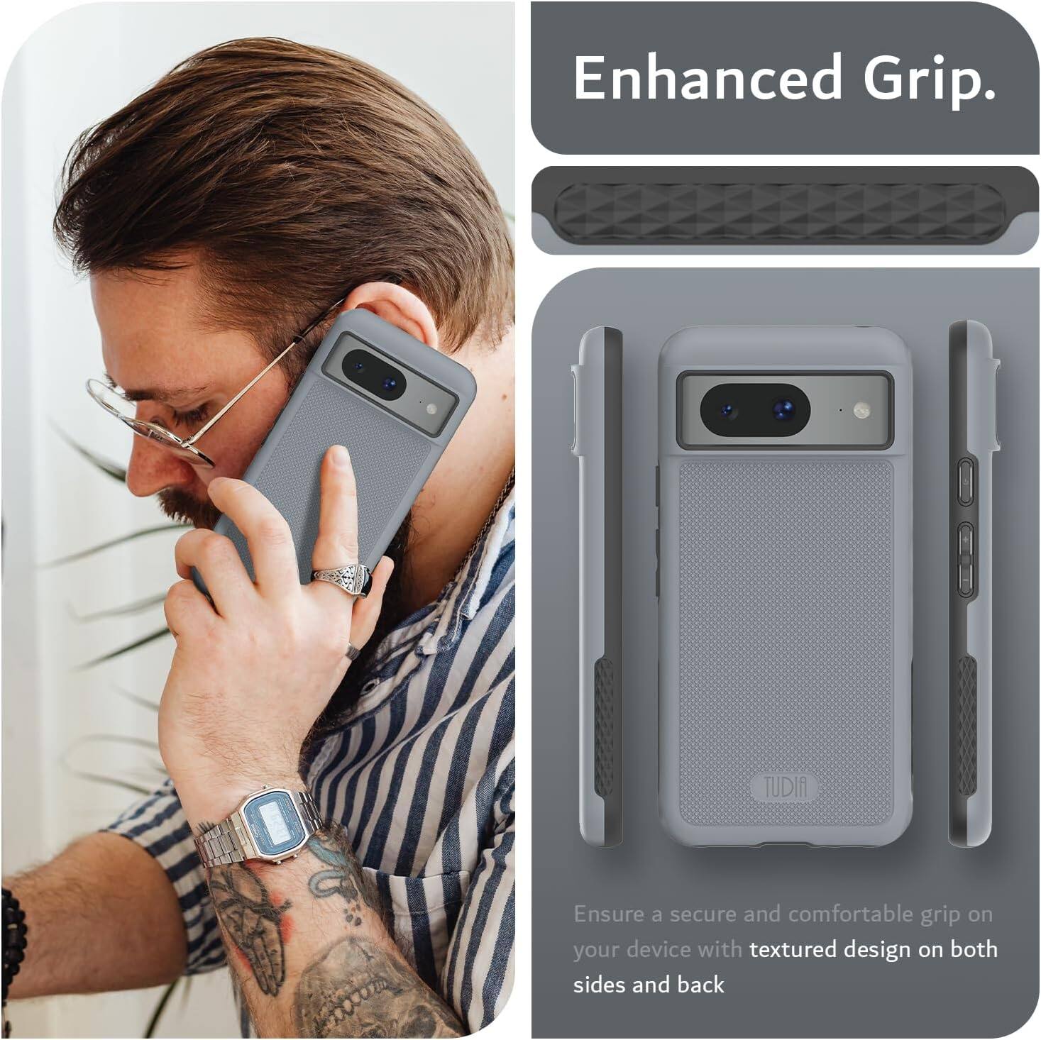 Enhanced Grip.

Ensure a secure and comfortable grip on your device with textured design on both sides and back.