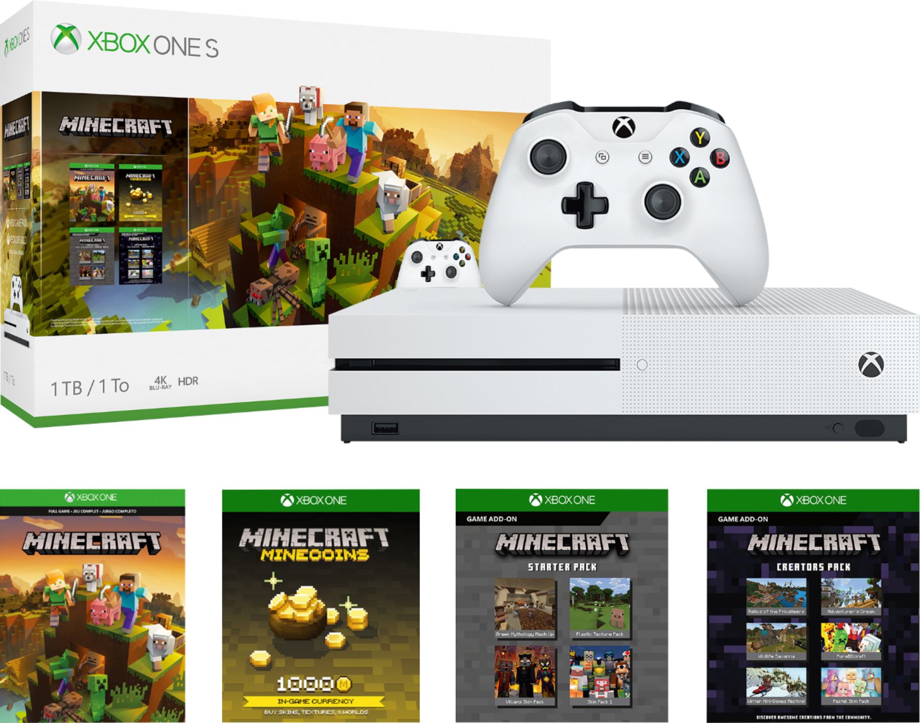 Console Xbox One S 1TB All - Digital Edition - Minecraft, Sea of