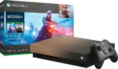 Rent to own Microsoft - Xbox One X 1TB Gold Rush Special Edition Battlefield V Bundle with 4K Ultra HD Blu-ray - Gray Gold