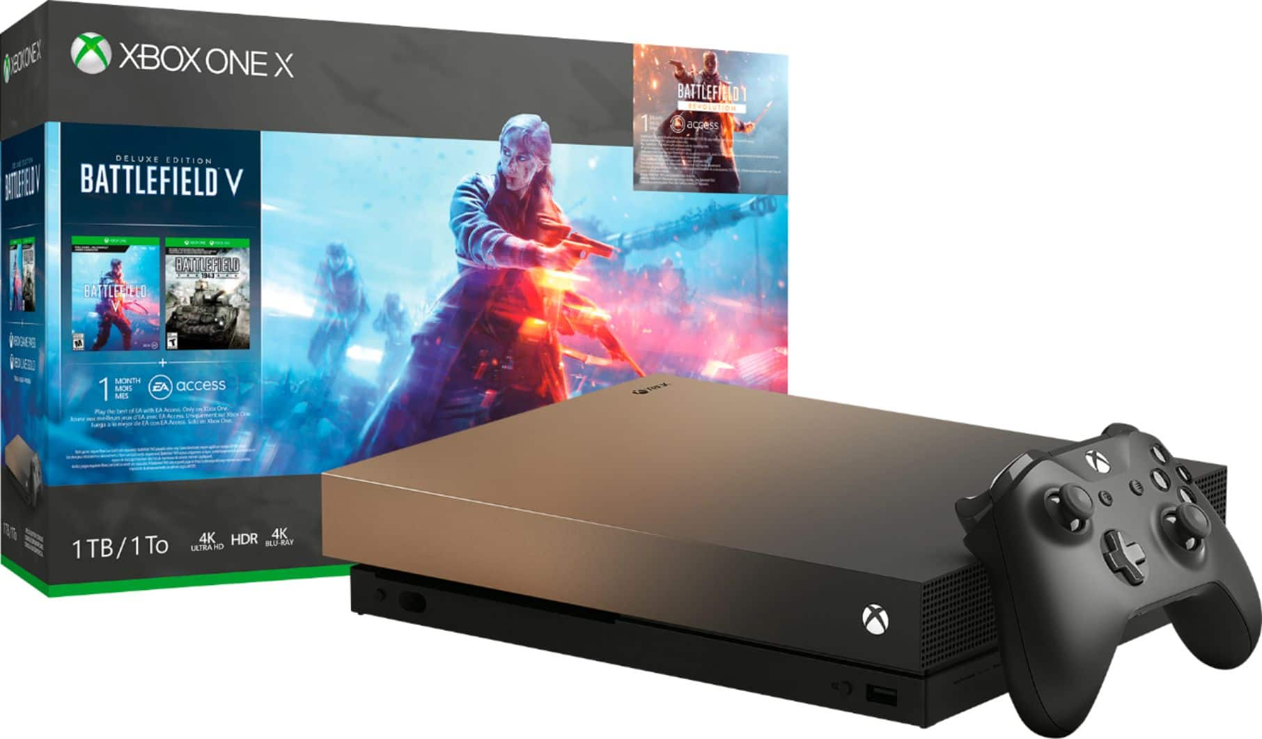 Microsoft Xbox One X 1TB Gold Rush Special Edition Battlefield V Bundle  with 4K Ultra HD Blu-ray Gray Gold FMP-00023 - Best Buy