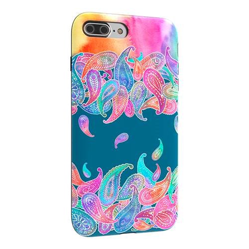 strongfit designers case for apple iphone 7 plus and 8 plus - rainbow paisley rain on blue