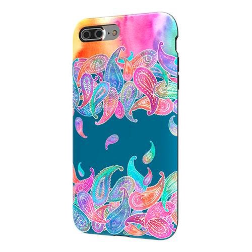 strongfit designers case for apple iphone 7 plus and 8 plus - rainbow paisley rain on blue