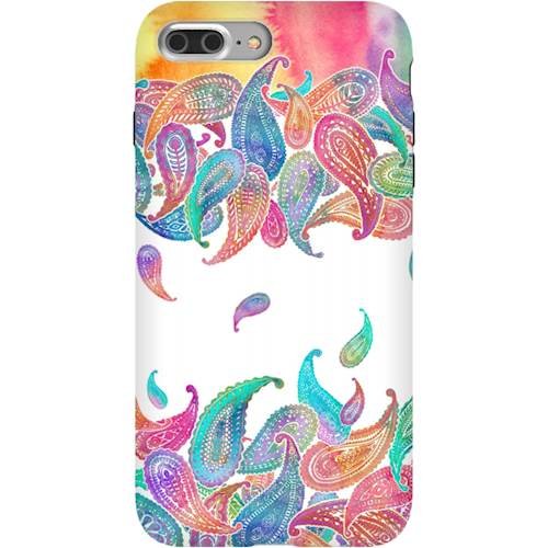 strongfit designers case for apple iphone 7 plus and 8 plus - rainbow paisley rain on white