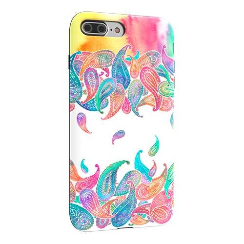strongfit designers case for apple iphone 7 plus and 8 plus - rainbow paisley rain on white
