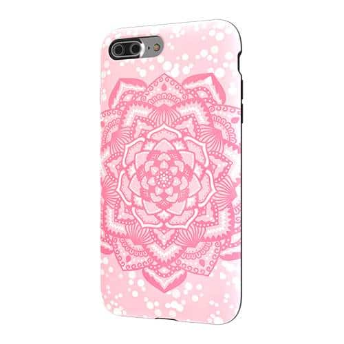 strongfit designers case for apple iphone 7 plus and 8 plus - pink flower mandala