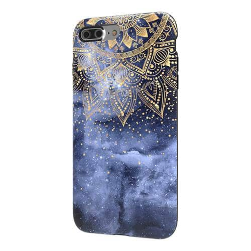 strongfit designers case for apple iphone 7 plus and 8 plus - whimsical gold mandala confetti