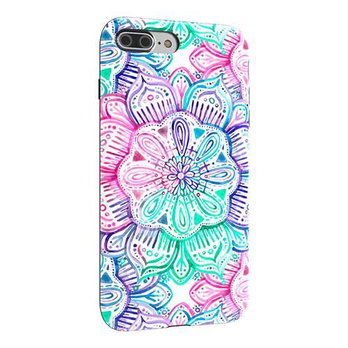 strongfit designers case for apple iphone 7 plus and 8 plus - watercolor mandala in mint / magenta / purple