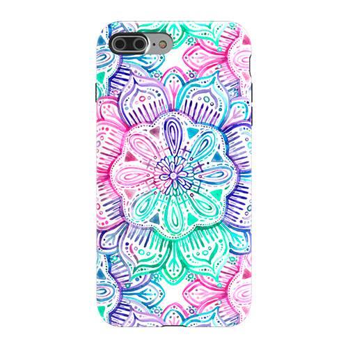 strongfit designers case for apple iphone 7 plus and 8 plus - watercolor mandala in mint / magenta / purple