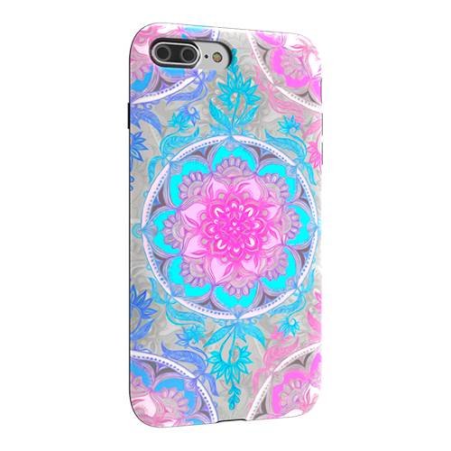 strongfit designers case for apple iphone 7 plus and 8 plus - pink, purple and turquoise super boho medallions