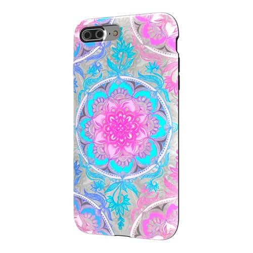 strongfit designers case for apple iphone 7 plus and 8 plus - pink, purple and turquoise super boho medallions