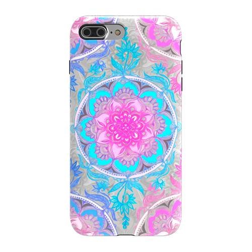 strongfit designers case for apple iphone 7 plus and 8 plus - pink, purple and turquoise super boho medallions