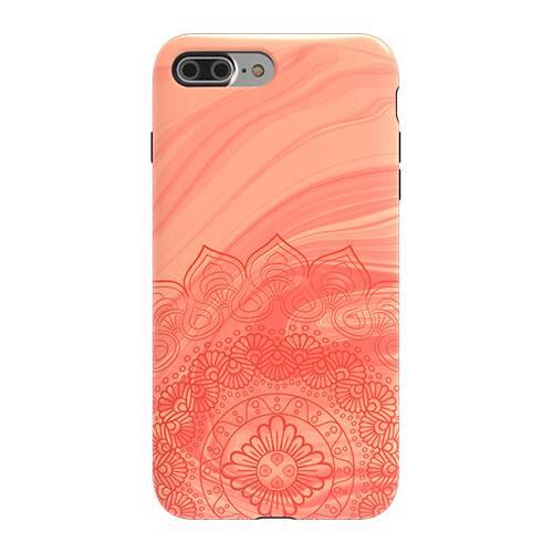 strongfit designers case for apple iphone 7 plus and 8 plus - mandala in orange marble