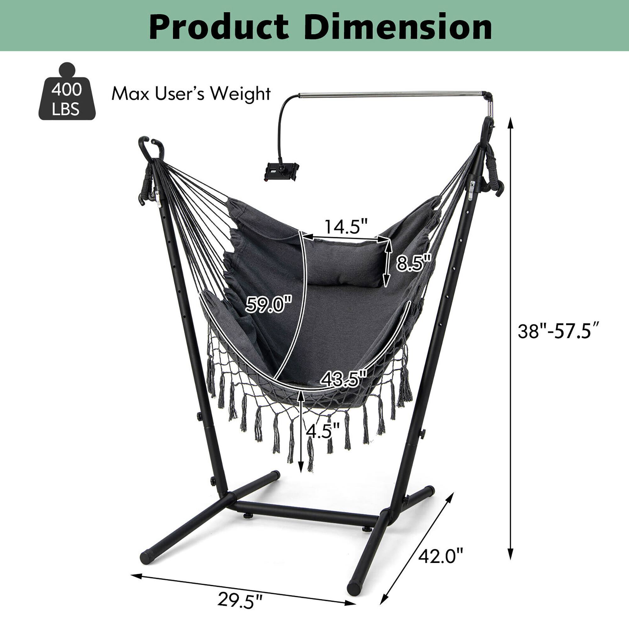 Product Dimension  
Max User's Weight: 400 LBS  
Dimensions:  
- 14.5"  
- 8.5"  
- 59.0"  
- 38"-57.5"  
- 43.5"  
- 4.5"  
- 42.0"  
- 29.5"