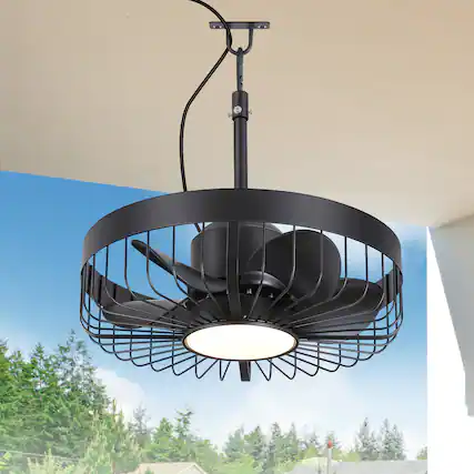 Front. Breezary - 19" Outdoor Waterproof Ceiling Fan with Gazebo Light, DC Motor, Remote, Reversible ABS Blades, Wet/Damp Rated, Patio Use - All Black(Plug-in).