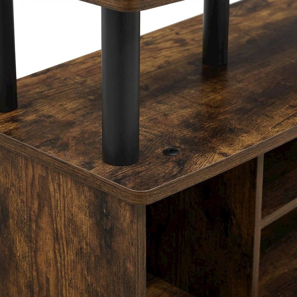 Alt View 1. FurniFact - Large entertainment center for up to 55-inch TV in Amber Pine and Black finish - Amber Pine/Black.