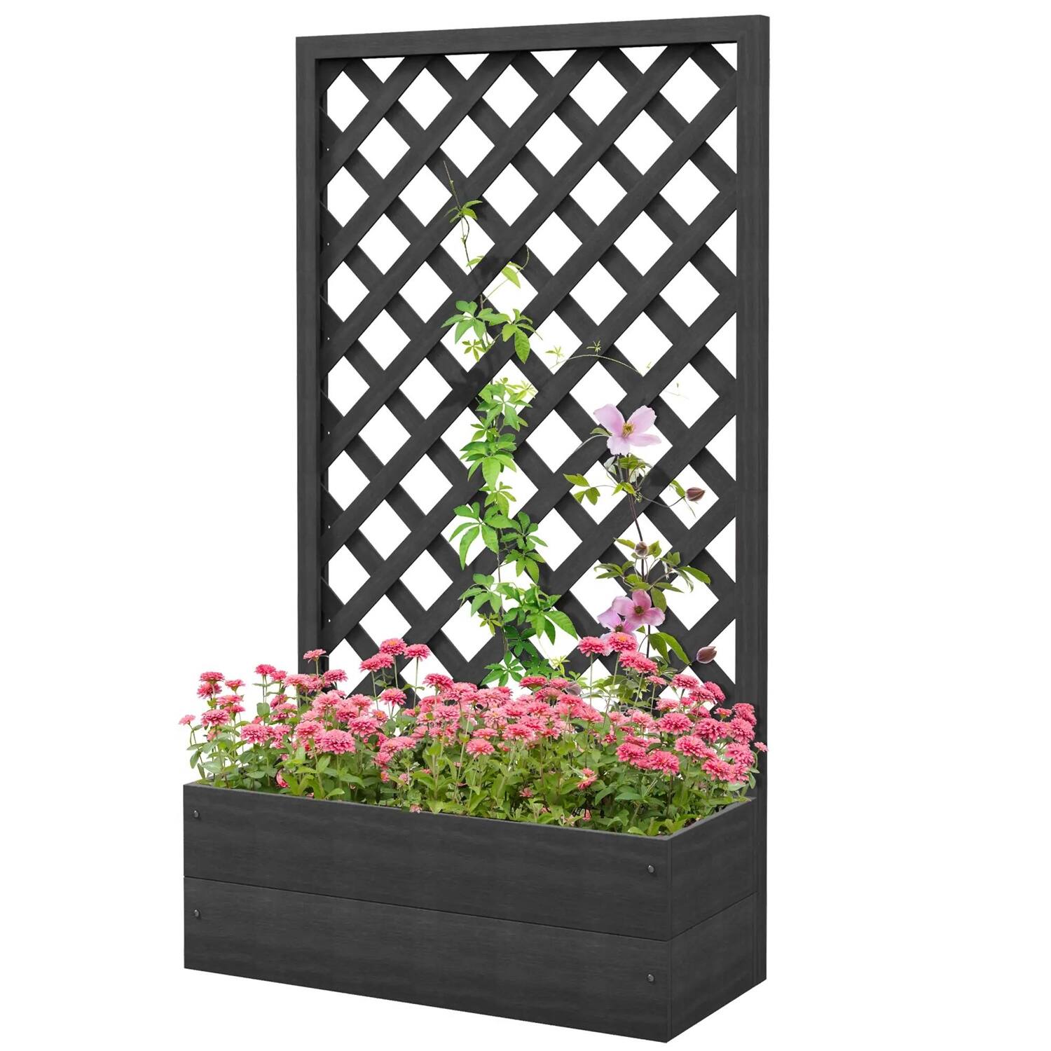 SlickBlue - Elevated Garden Bed with Lattice Trellis for Vertical Planting and Outdoor Decor - Black