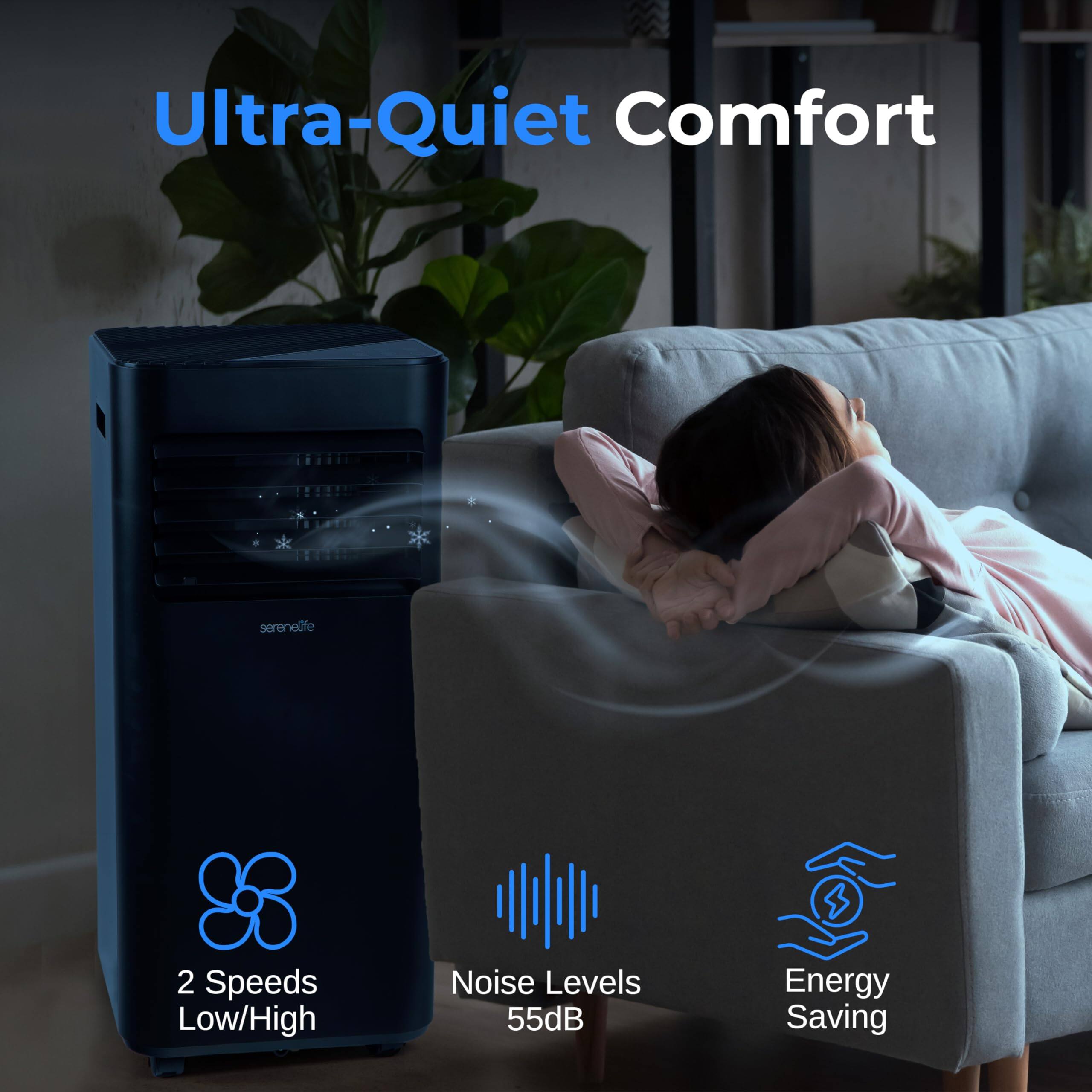 Ultra-Quiet Comfort  
serenelife  
2 Speeds Low/High  
Noise Levels 55dB  
Energy Saving