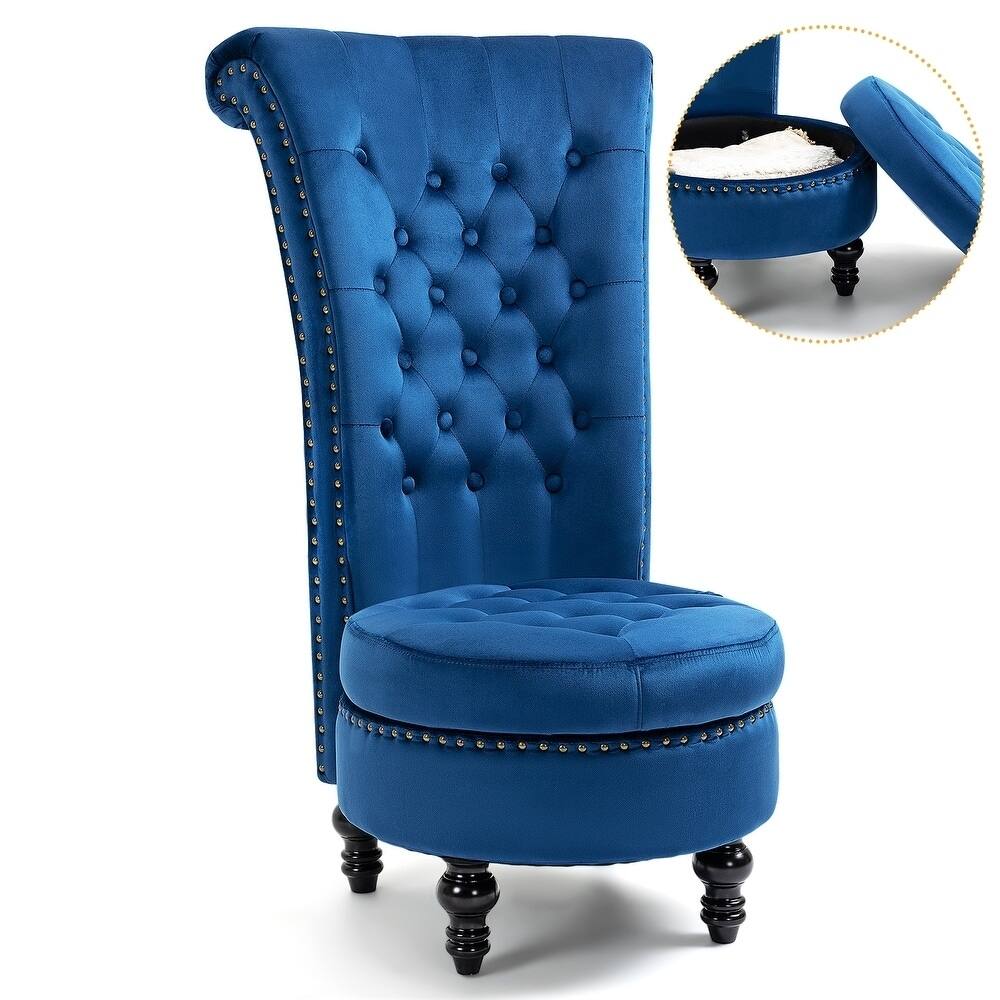 Alt View 4. U-HOMY - Velvet High-Back Storage Chair – Armless Accent, 330 lbs, Perfect for Living Room or Bedroom - Blue.