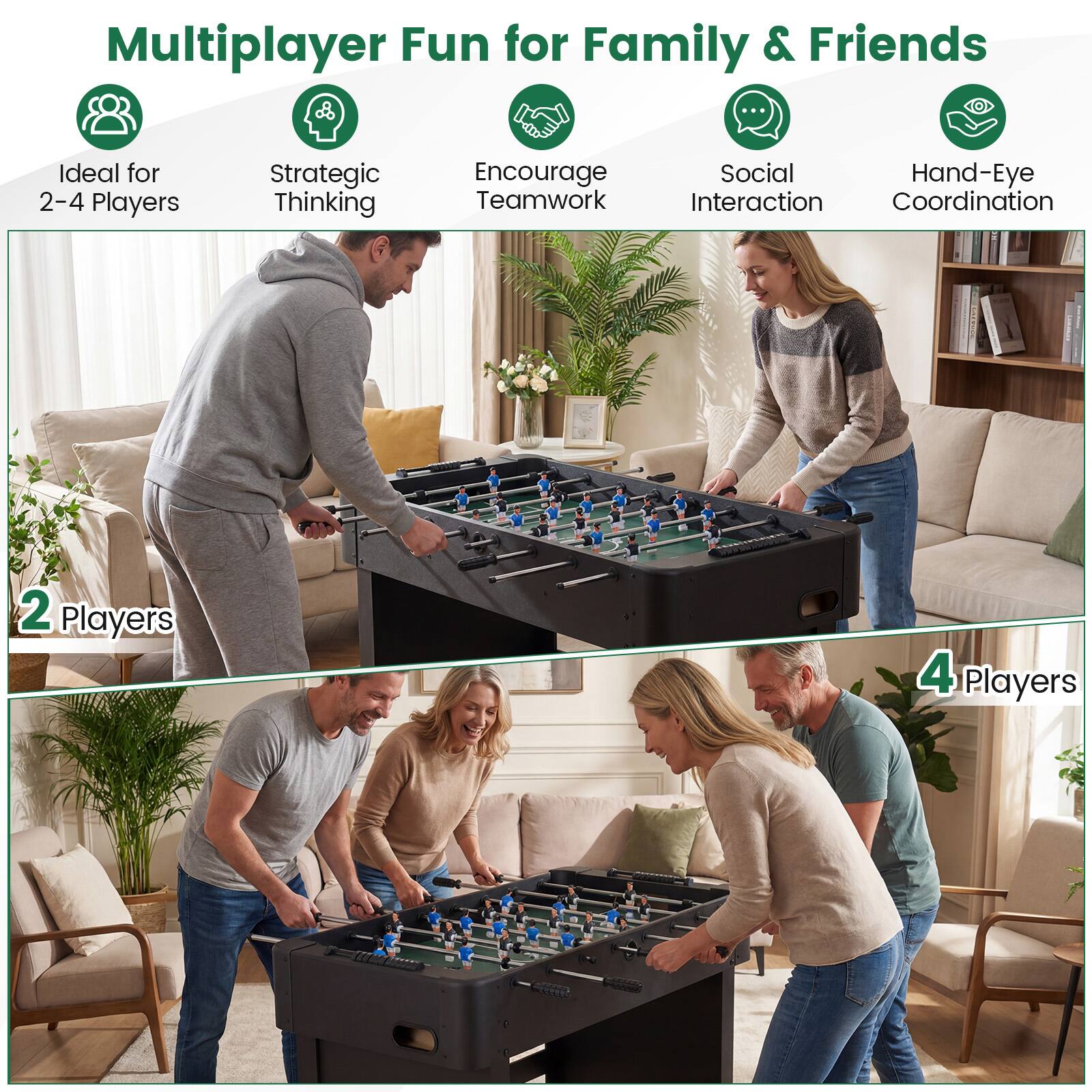 Multiplayer Fun for Family & Friends

- Ideal for 2-4 Players
- Strategic Thinking
- Encourage Teamwork
- Social Interaction
- Hand-Eye Coordination

2 Players

4 Players