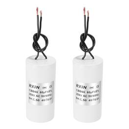 Unique Bargains - 2pcs 60uF CBB60 Running Capacitor, AC 250V Cylinder 2 Wire for Air Conditioner, Compressor, Washing Machine - White