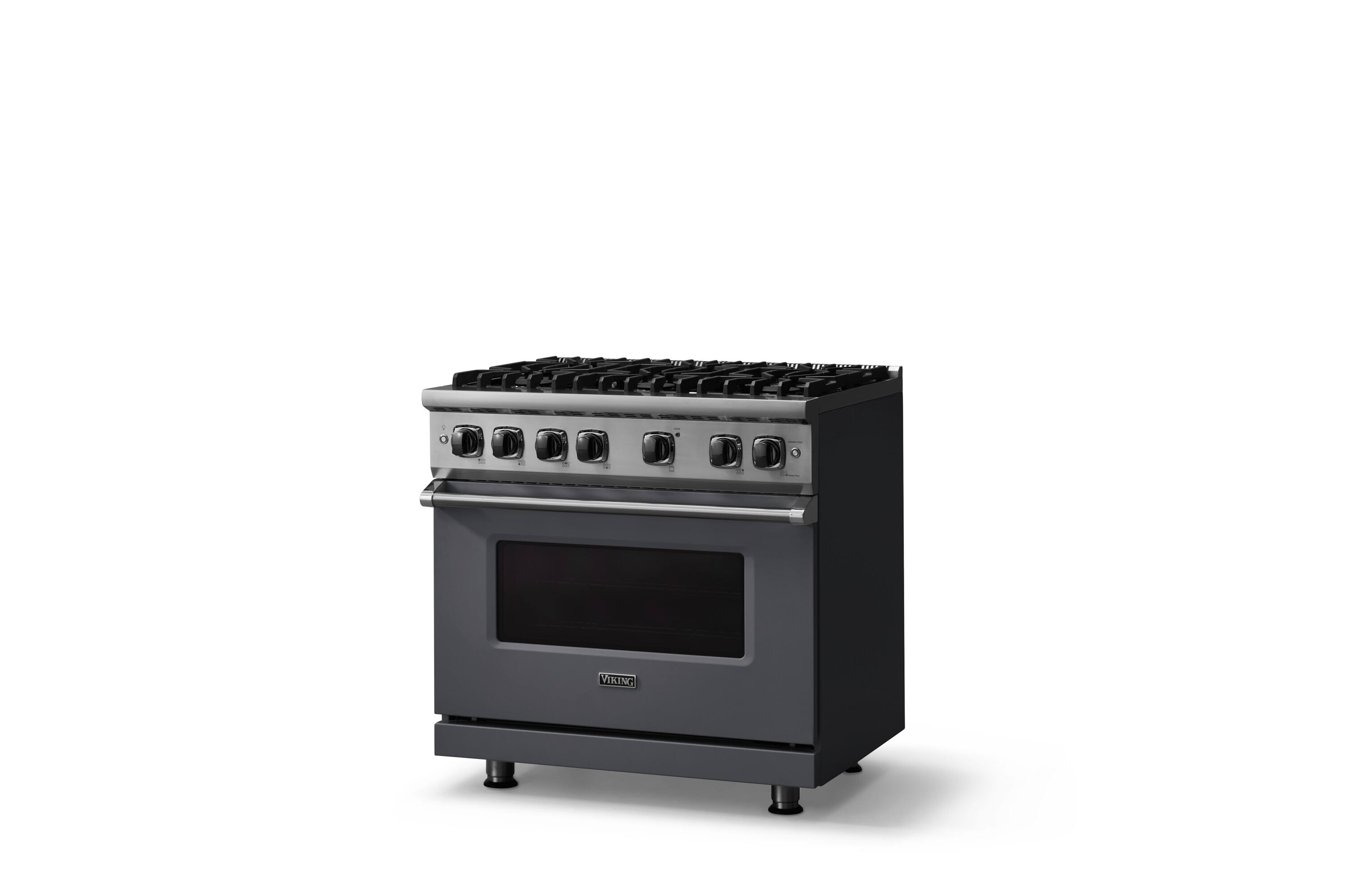 Angle. Viking - 36"W./24"D. 5.1 Cu. Ft.  Gas Sealed Burner Range-6 Burners-Cast Black - Cast Black.