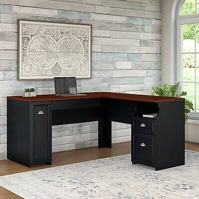 Alt View 1. Bush Furniture - 60"W L Shaped Desk with Drawers and Storage Cabinet(WC53930-03K) - Antique Black/Hansen Cherry.