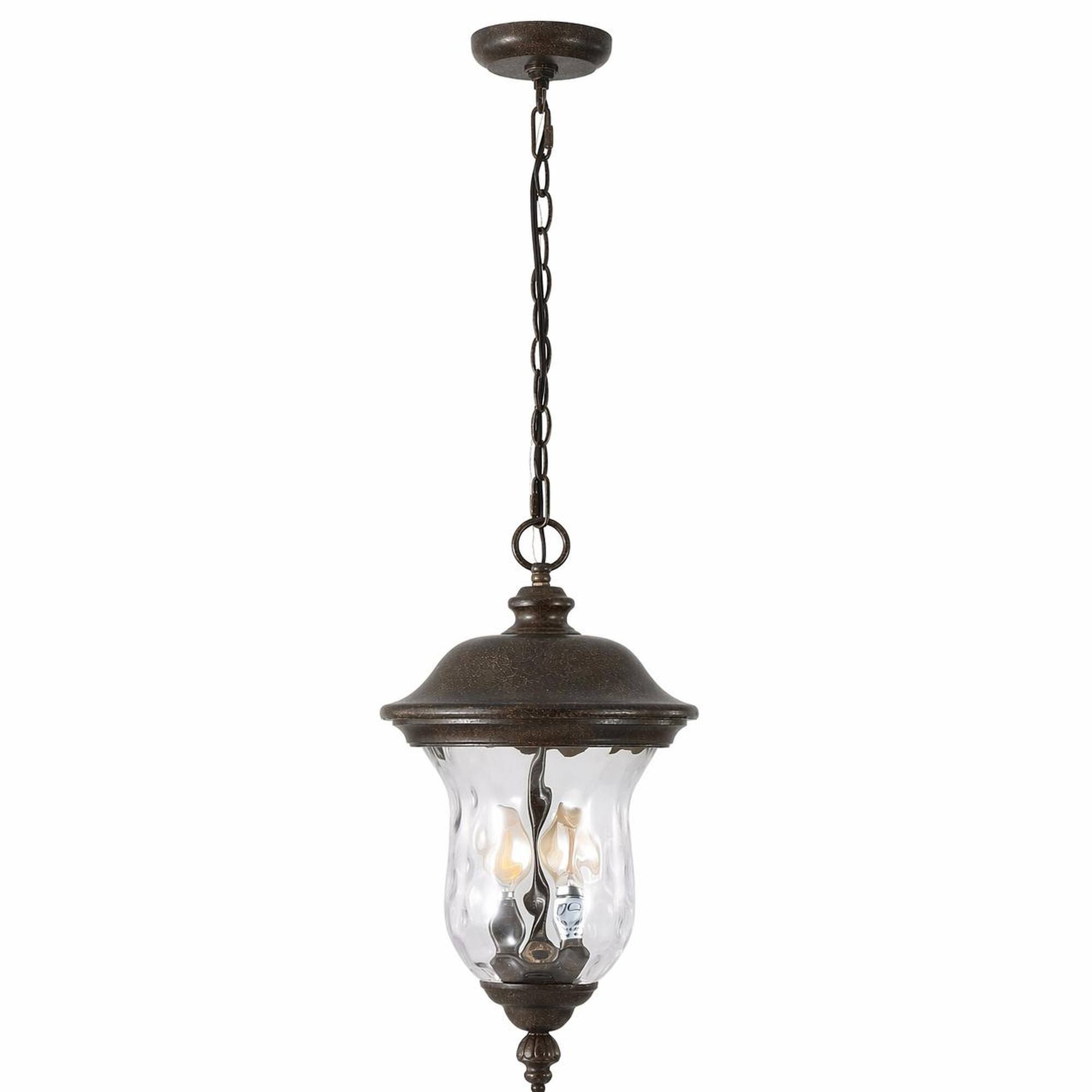 Front. RYHNUYNE - 19-Inch Rustic Outdoor Hanging Lantern with Clear Glass Shade, Weatherproof Bronze Pendant Light for Porch, Patio.