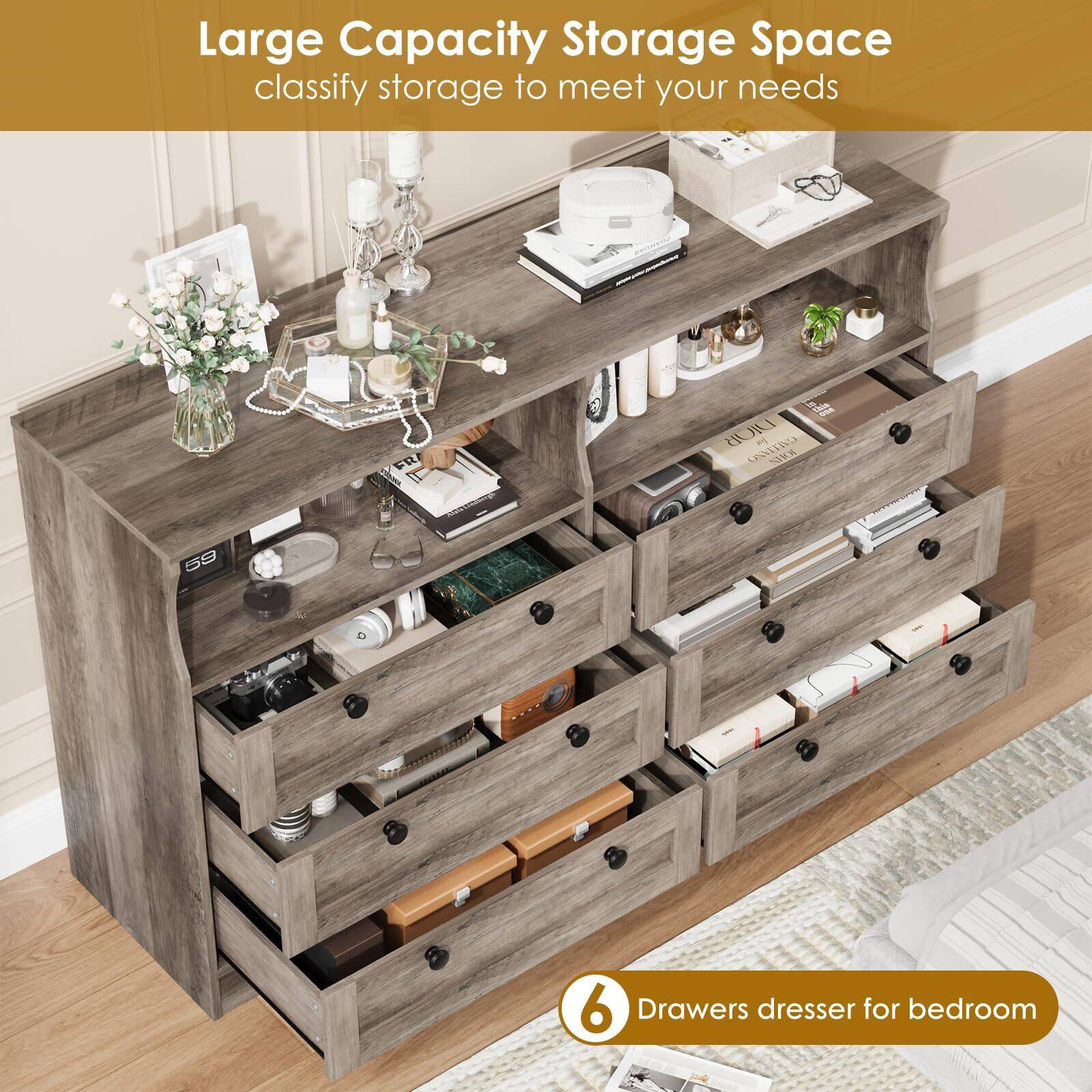 Large Capacity Storage Space  
classify storage to meet your needs  

6 Drawers dresser for bedroom