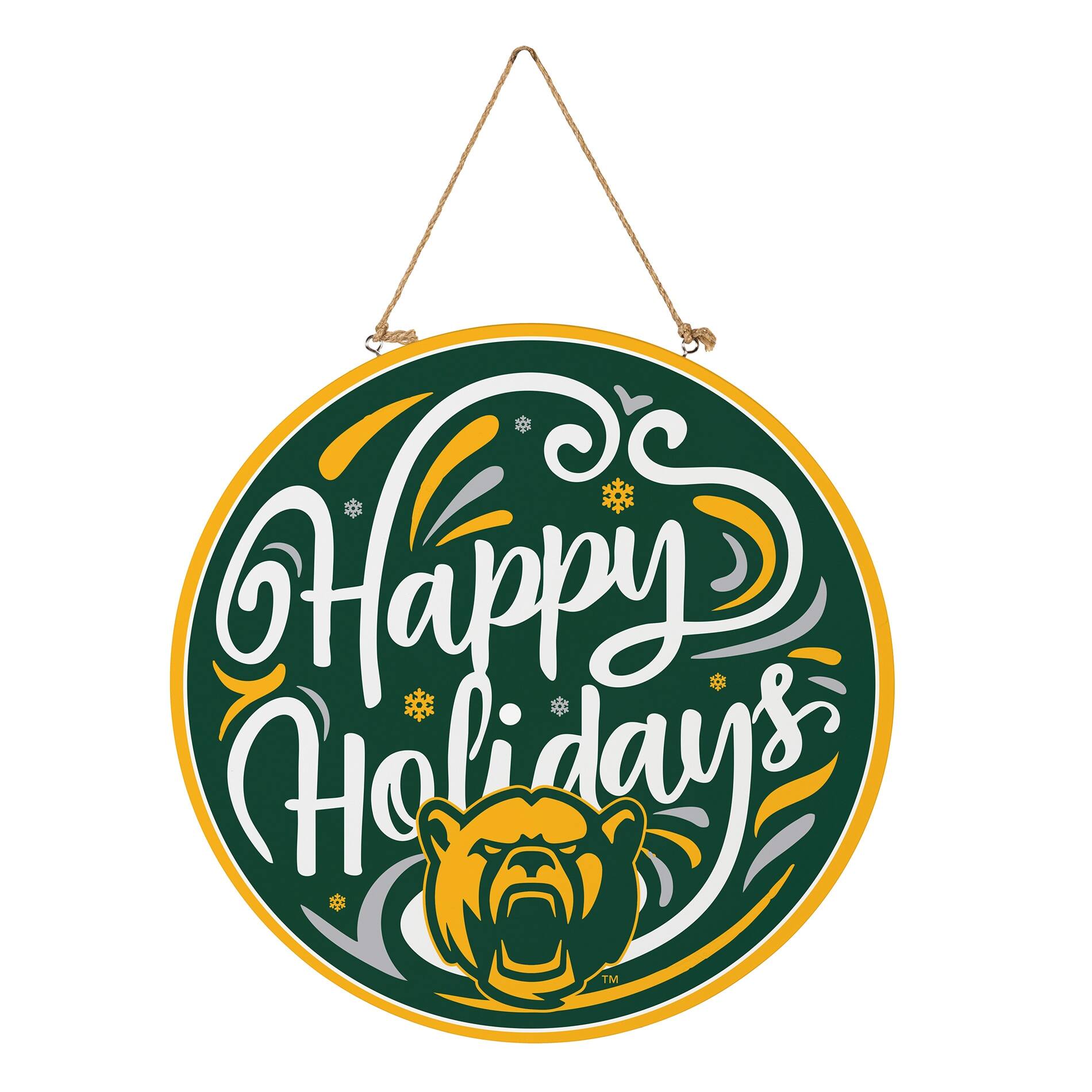 Alt View 2. Evergreen Enterprises - Baylor Bears 18" Happy Holidays Wooden Round Door Sign - Multicolor.