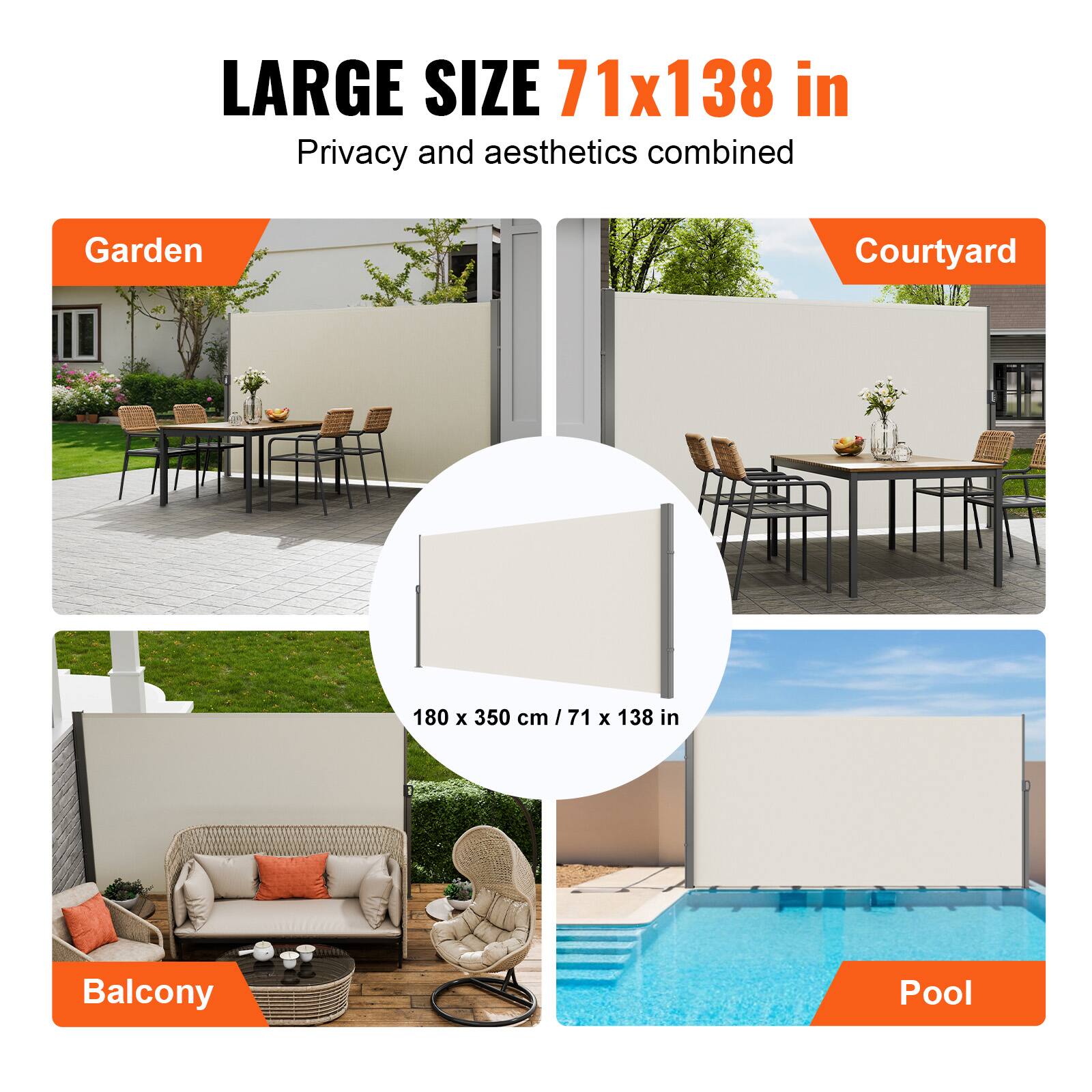 LARGE SIZE 71x138 in, Privacy and aesthetics combined, Garden, Courtyard, 180 x 350 cm / 71 x 138 in, Balcony, Pool