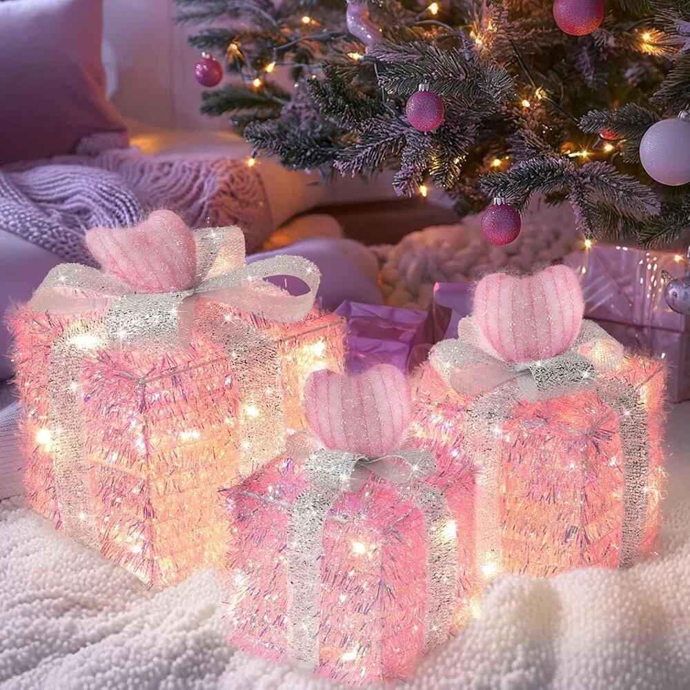 Alt View 1. Schertz - "3-Pack Lighted Pink Christmas Gift Boxes with Hearts, 60 LEDs, Battery Operated" - multicolor.