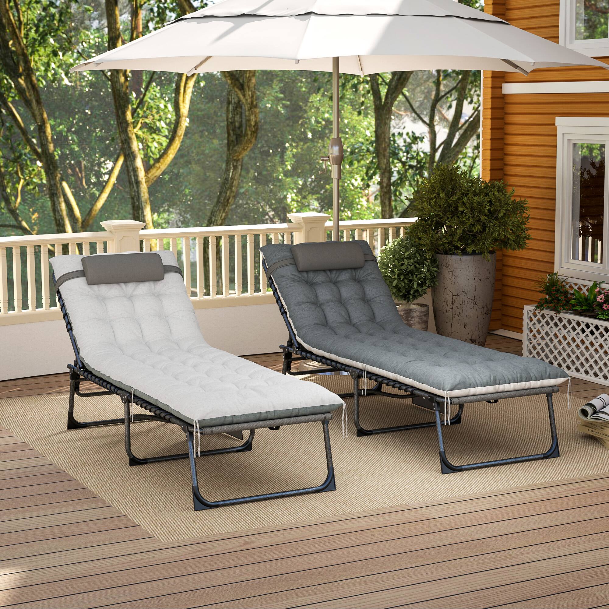 Alt View 8. Outsunny - Outdoor Chaise Lounge Chair Set of 2 - Gray.