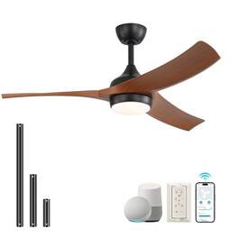 Sofucor - 52 Inch Outdoor Ceiling Fans with Lights & Remote Control High Airflow 6000CFM Reversible for Bedroom Living Room Patios - Smart - Black Brown