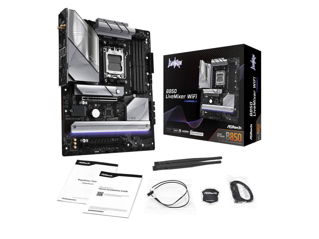 O: 1s 0% RoNs FC ccA BLRZING   ACAr M veliDeer BRRO Dn Jo B850 LiveMixer WiFi WIF  HOIE ASRock Gm RYZEN B850 Jrlaer WiFi B850 LiveMixer ASReck BR50 PRech ASReck Regulatory Noti Jnkoeuoand Quick Installation Cintte ASRedi