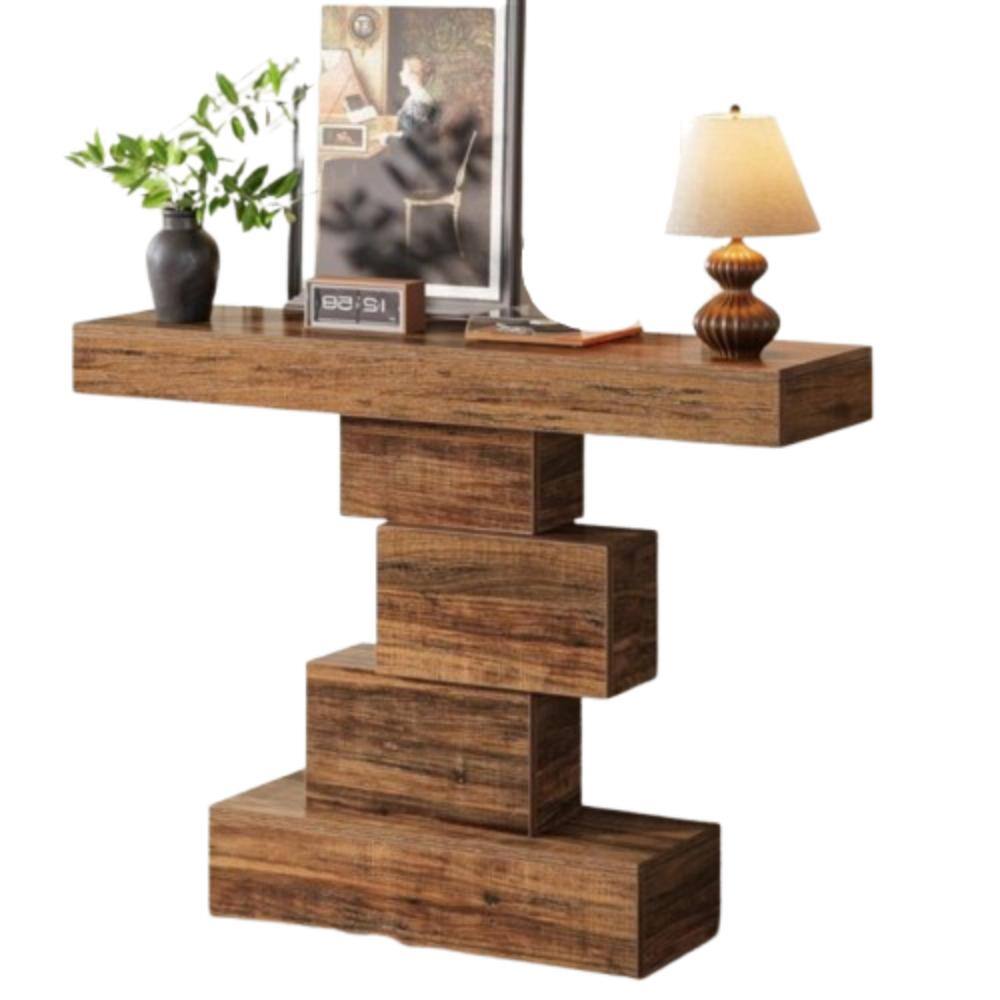 Front. Hivvago - Modern Farmhouse 42-inch Console Accent Sofa Table in Rustic Brown Wood Finish - Brown.