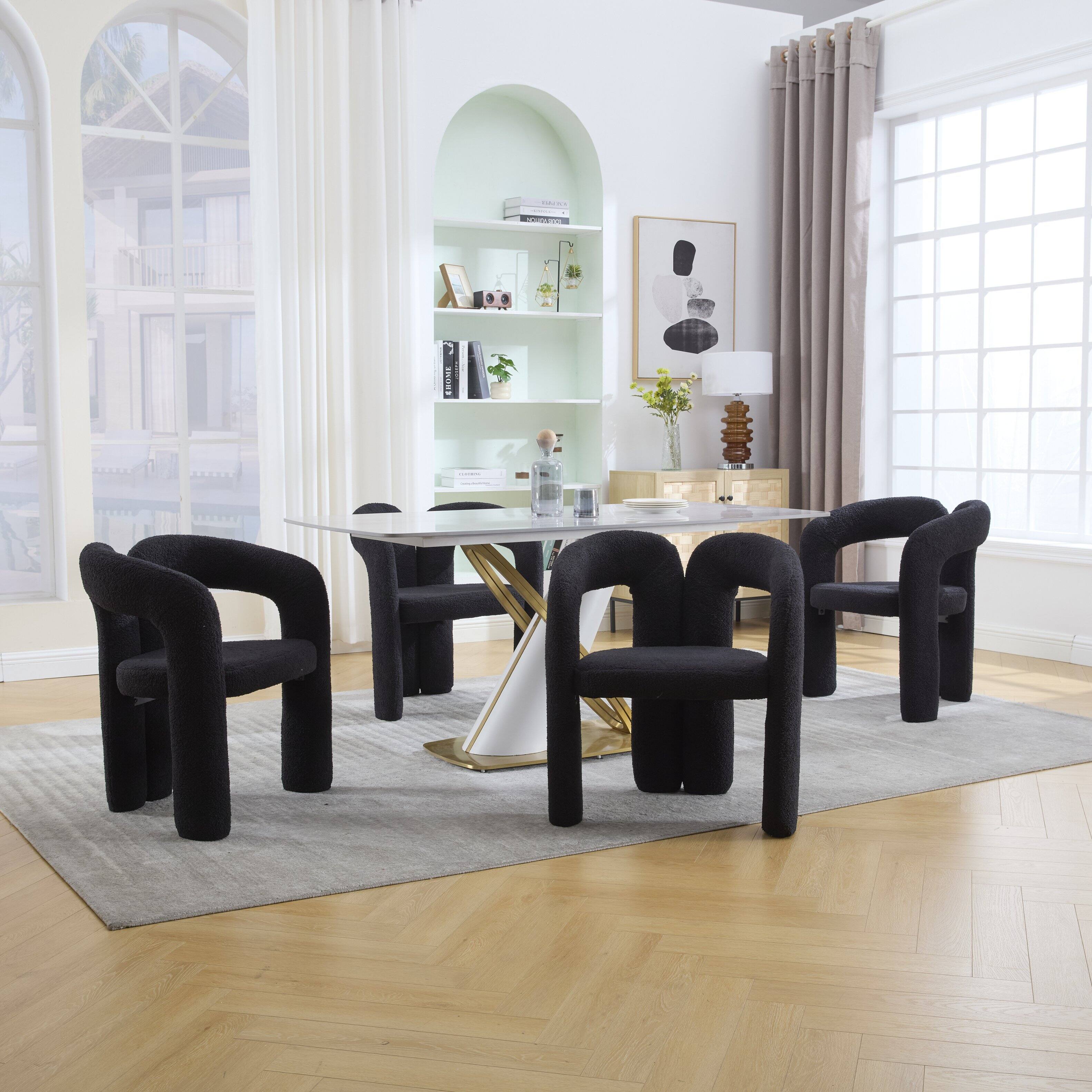 Alt View 8. Trinkets Crazed - Modern Barrel Dining Chairs Set of 2, Teddy Velvet Fabric Upholstered Kitchen  Accent Chairs with Arms/Open Back - Black.