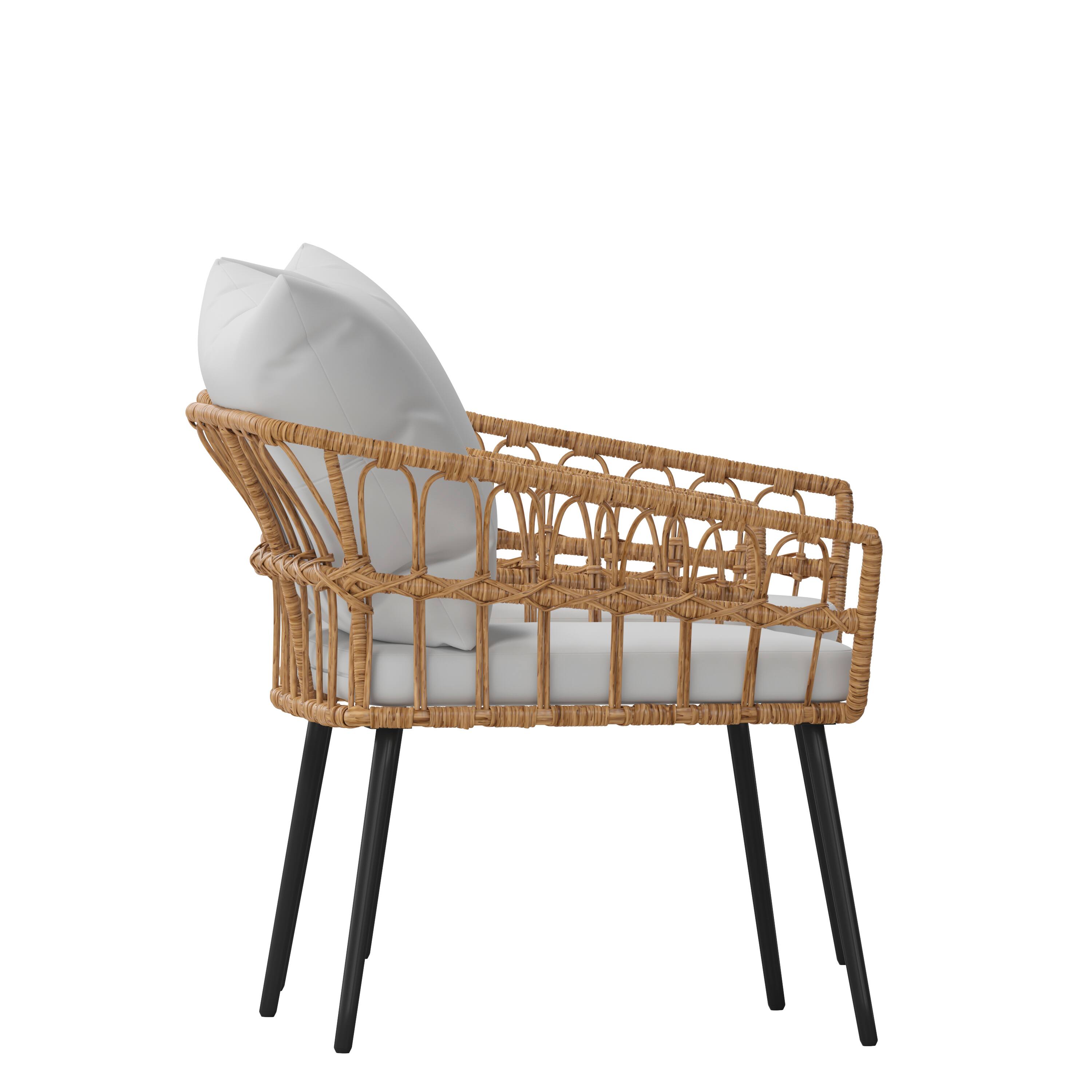 Alt View 9. Emma + Oliver - Auden Indoor/Outdoor Bohemian Natural Rattan Rope Patio Chairs with Open Weave Design and Removable Plush Cushions - Gray Cushions/Natural Frame.