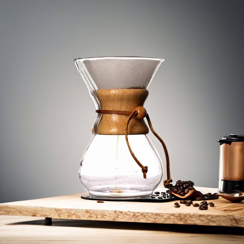 Alt View 4. Dapper Styles - 6 Cup Pour Over Coffee Maker Borosilicate Glass Carafe With Wooden Collar Drip Brewer For Home & Office Dis... - Default.