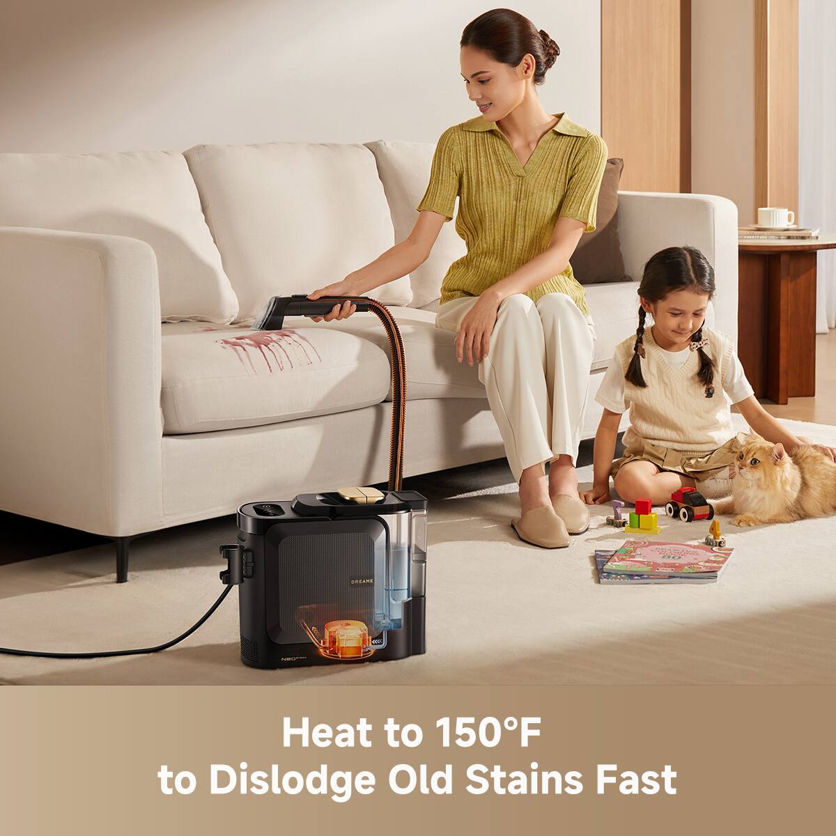 Heat to 150°F to Dislodge Old Stains Fast